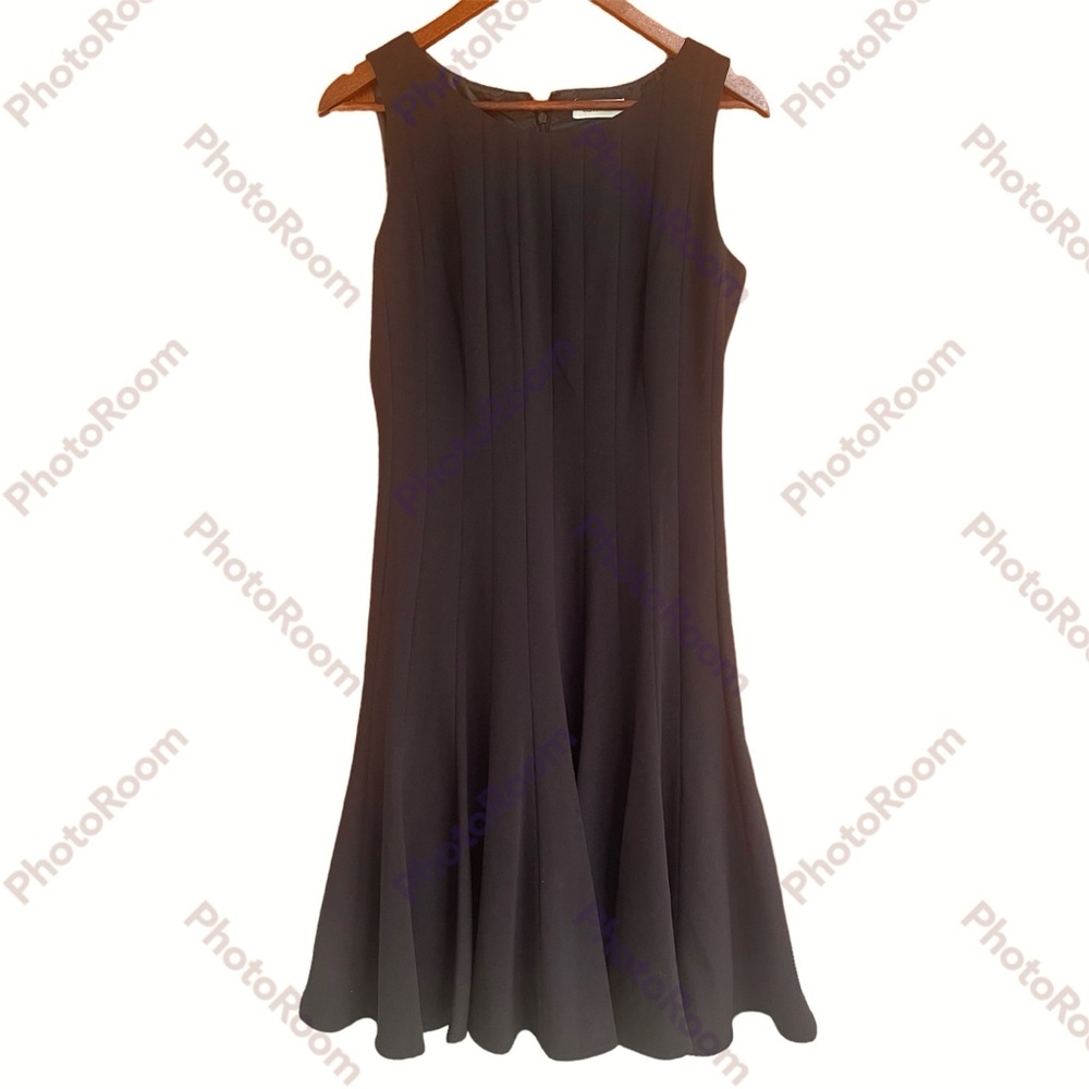 Calvin Klein Black Sleeveless Dress Seamed Flare Skirt  Formal Career Size Med